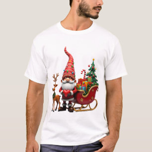 Camiseta Gnome da Luz de Natal Papai Noel Montado no Trenó