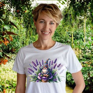 Camiseta Gnome de Aquarela e Flores Roxas