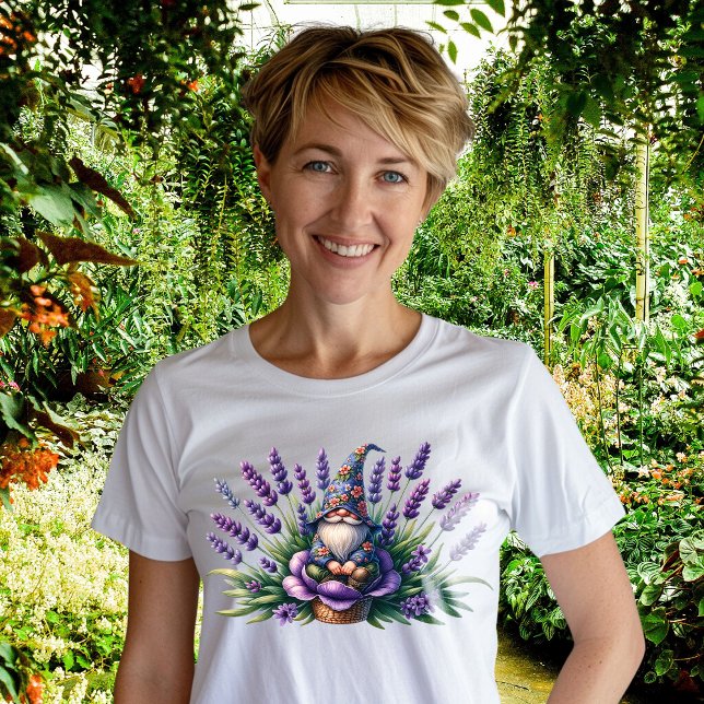 Camiseta Gnome de Aquarela e Flores Roxas (Criador carregado)