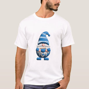 Camiseta Gnome de Hanukkah Branco Azul segurando Menorá