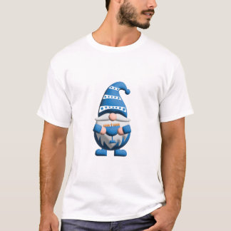 Camiseta Gnome de Hanukkah Branco Azul segurando Menorá