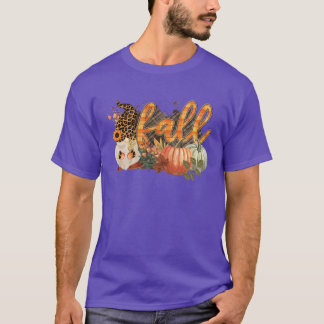 Camiseta Gnome de impressão de leopardo de outono com abóbo