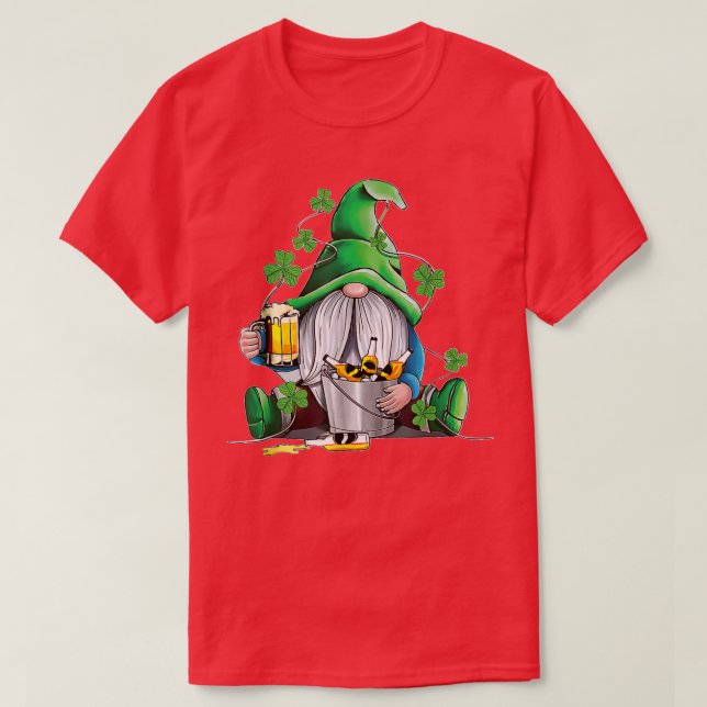 Camiseta Gnome Drink Beer Lucky Shamrock Gnoma Rua Pat (Frente do Design)