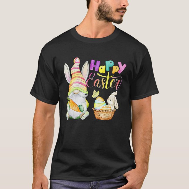 Camiseta Gnome Easter Eggs Hunting Bunny Gnomies Happ (Frente)