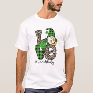 Camiseta Gnome Love Lunch Lady Green Xadrez Dia de São Pat