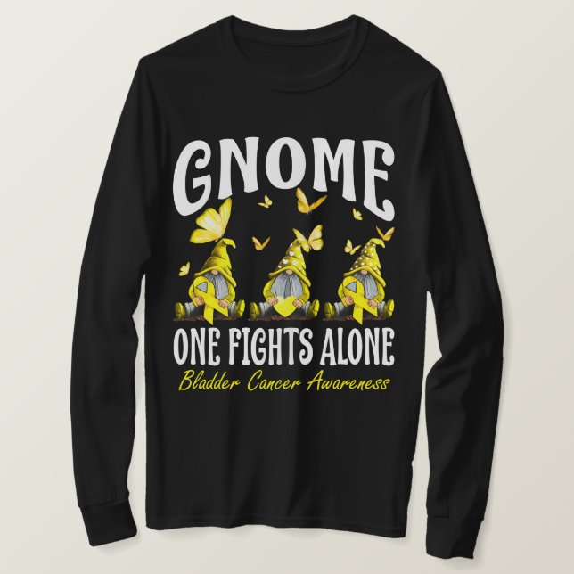 Camiseta Gnome One Fights Alone Bladder Cancer Awareness (Frente do Design)
