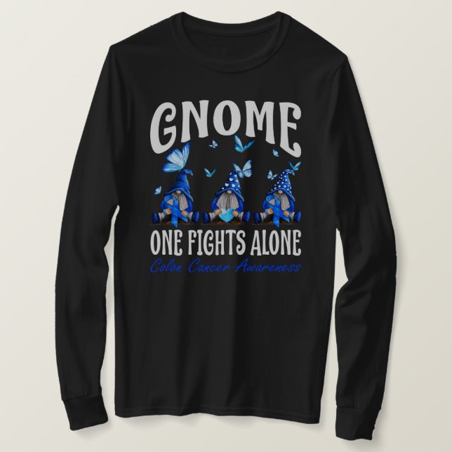 Camiseta Gnome One Fights Alone Colon Cancer Awareness  (Frente do Design)