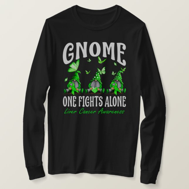 Camiseta Gnome One Fights Alone Liver Cancer Awareness (Frente do Design)