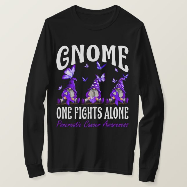 Camiseta Gnome One Fights Alone Pancreatic Cancer Awareness (Frente do Design)