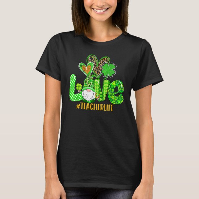 Camiseta Gnome Teacher St Patricks Day Love Teacher Life Sh (Frente)