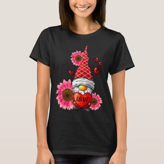 Camiseta Gnome Valentines Day Cute Gnome Heart Leopard Sunf (Frente)