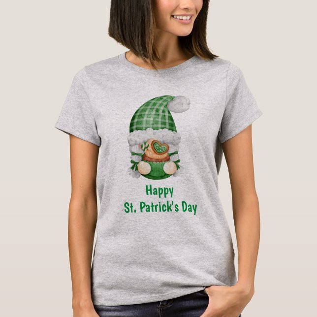 Camiseta Gnome Verde Fofo Adorável Dia de São Patrício (Frente)