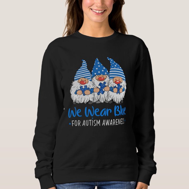 Camiseta Gnome We Wear Blue Autism Awareness Month For Kids (Frente)