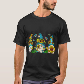 Camiseta Gnomes With Sunflower Flower Butterfly Gardening