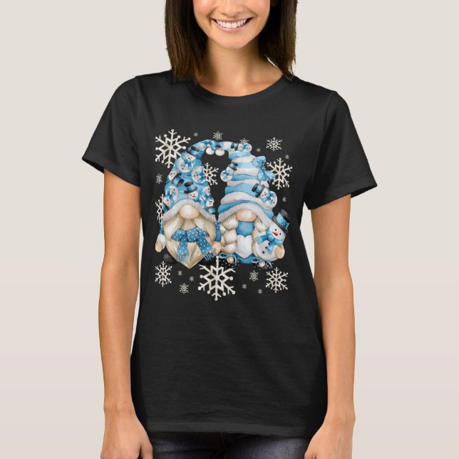 Camiseta Gnomias Engraçadas De Snowman Com Flocos De Neve - (Frente)