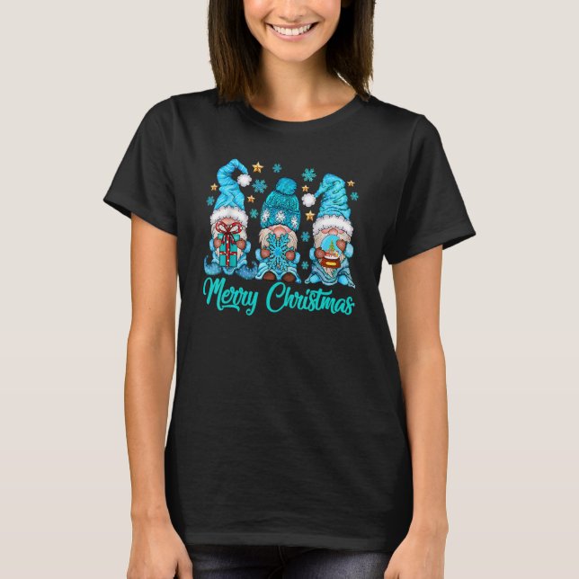 Camiseta Gnômios Boneco de Neve Com Flocos de Neve Gnomo de (Frente)