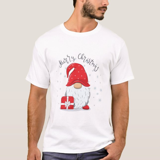 Camiseta Gnomo bonito Feliz Natal. (Frente)