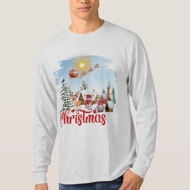 Camiseta Gnomo Bonito, Neve Celebrando Férias de Natal (Frente)