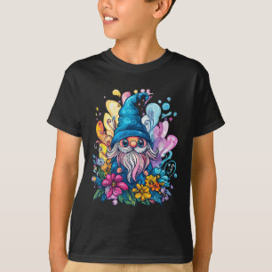 Camiseta Gnomo Colorido Cercado Por Flores Vibrantes
