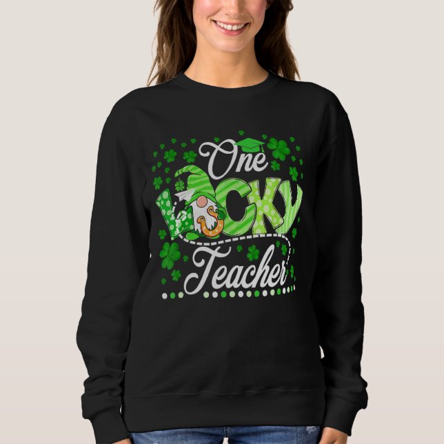 Camiseta Gnomo Cute One Lucky Teacher Rua Patrick S Day Sha (Frente)