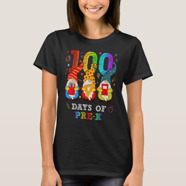 Camiseta Gnomo Cute Pre K Professora 100º Dia De Crianças E (Frente)
