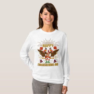 Camiseta Gnomo Dabbing Turkeys Dia de Ação de Graças Longa 