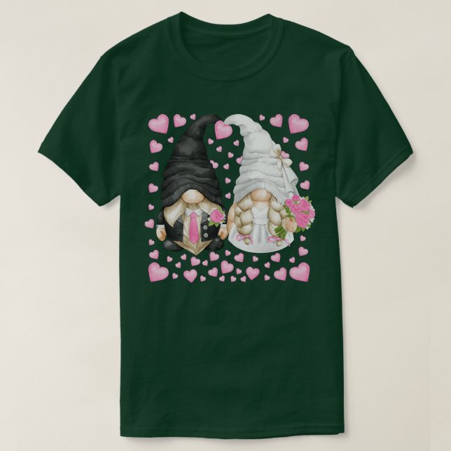 Camiseta Gnomo de Casamento Rosa com Grafo de Padrões Cardí (Frente do Design)