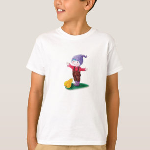 Camiseta Gnomo de chapéu roxo com cabelo azul e pera