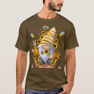 Camiseta Gnomo De Girassol Com Abelha Engraçada Hippie Gnom