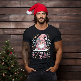Camiseta Gnomo de Natal cor-de-rosa feliz