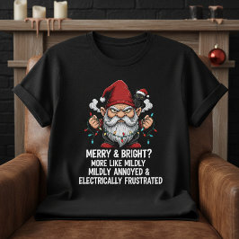 Camiseta Gnomo de Natal Mal-Humorado Luzes Emaranhadas Gato