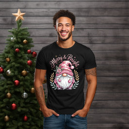 Camiseta Gnomo de Natal Rosa Alegre e Brilhante