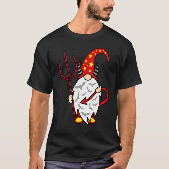 Camiseta Gnomo do Halloween Diabo com Tridente e Diabo Long (Frente)