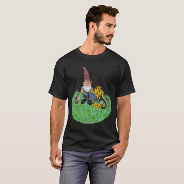 Camiseta Gnomo do Jardim Trabalhando em Unisex do Jardim Fl (Frente Completa)
