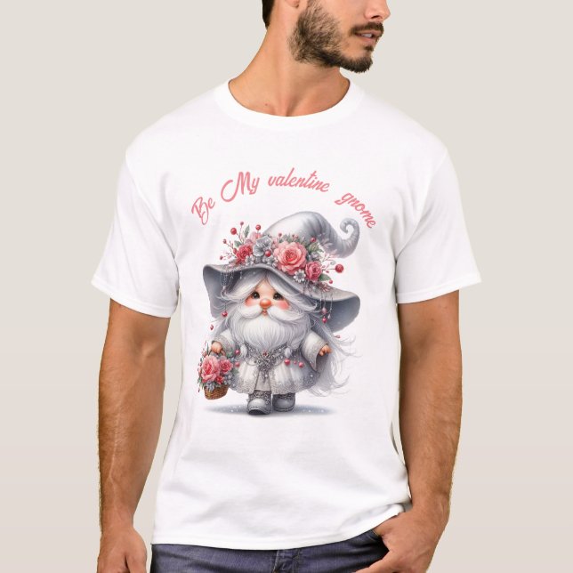 Camiseta Gnomo do namorados floral vermelho prateado modern (Frente)