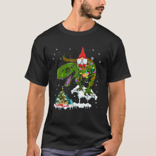 Camiseta Gnomo do Papai Noel Montado em T Rex Rena de Luz d