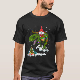 Camiseta Gnomo do Papai Noel Montando Rena T Rex Luz de Nat