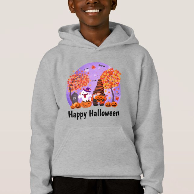 Camiseta Gnomo e Fantasma de Halloween Fofos Com Texto do M (Frente)
