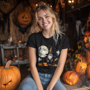 Camiseta Gnomo e Gato Negro do Halloween - Presente perfeit