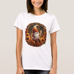 Camiseta Gnomo Fofo de Outono em Abóbora com Coruja
