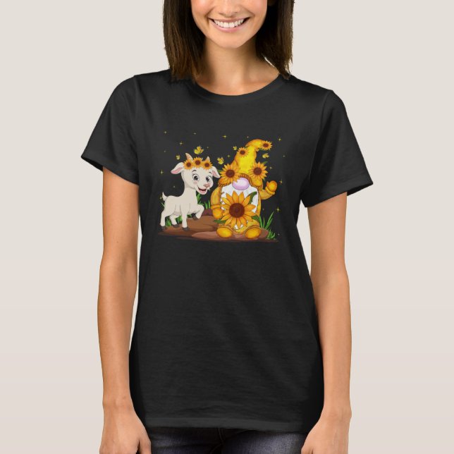 Camiseta Gnomo Fofo e Bode Girassol  Gnomo Bode Fazendeiro (Frente)
