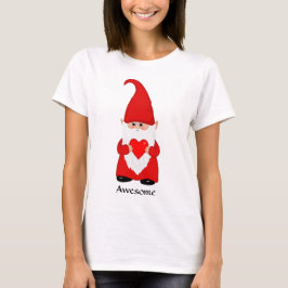 Camiseta Gnomo Fofo Vestido de Vermelho com Coração