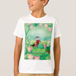 Camiseta Gnomo jardineiro, Melro, Ouriço & Coelho branco