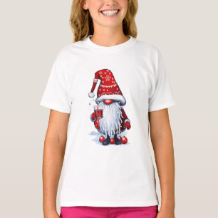 Camiseta Gnomo Nisse de Natal Gonk Segurando um Vinho Quent