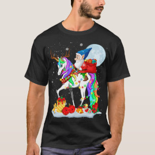 Camiseta Gnomo Riding Unicorn Reindeer Christmas Lights Gno