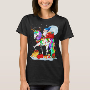 Camiseta Gnomo Riding Unicorn Reindeer Christmas Lights Gno