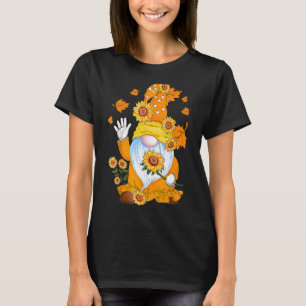 Camiseta Gnomo segurando Girassóis Folhas de Bordo Outono