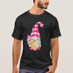 Camiseta Gnomo Sorvete Bonito Para Mulheres Com Búfalo Rosa