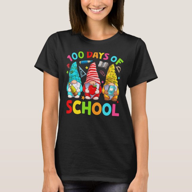 Camiseta Gnomos 100 Dias De Escola Feliz 100º Dia Crianças  (Frente)