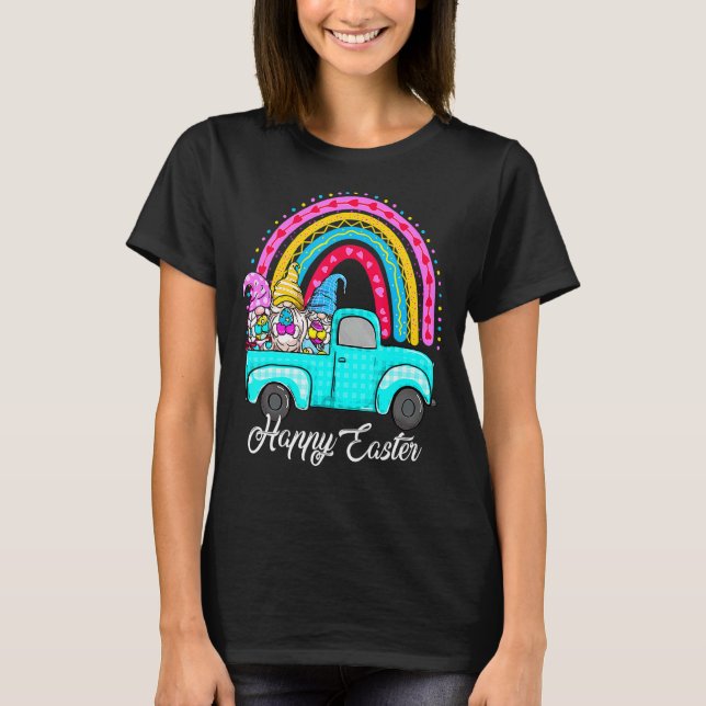 Camiseta Gnomos Arco-Íris Com Ovos Coelhinhos Caçando Pais (Frente)